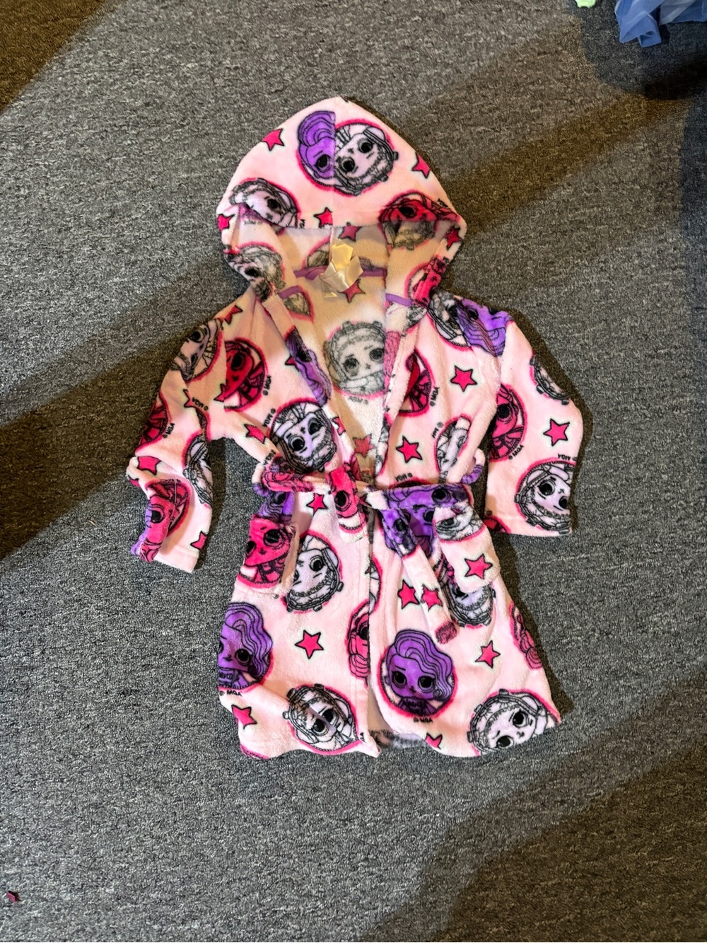 LOL dolls Kids Plush Hooded One-Piece Robe in Pink with Character Print